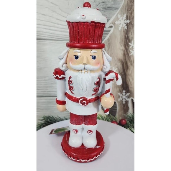 Holiday Home Other - Red White Cupcake Hat Sweets Christmas Nutcracker Soldier Candy Resin 10.5" NEW